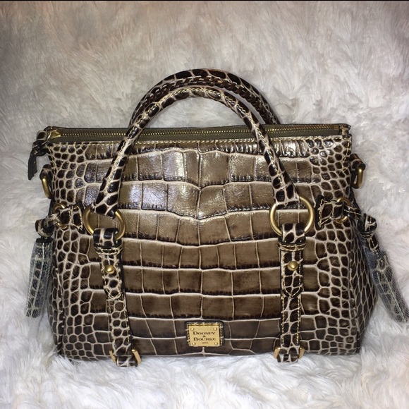 Dooney & Bourke Croco Fino Satchel with strap and wallet in browns and taupe - Picture 12 of 12